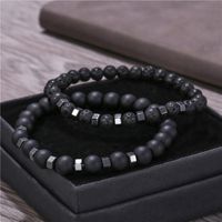 Natural Black Matte Lava Volcanic Stone Wear Black Gallstone Separation Beads Elastic Bracelet Suit Bracelet  Wholesale Nihaojewelry main image 4