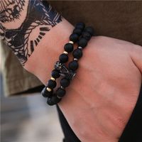 Hot-selling Jewelry Frosted Lava Stone Wear Zircon High Crown Separation Beads Elastic Suit Bracelet  Wholesale Nihaojewelry main image 1