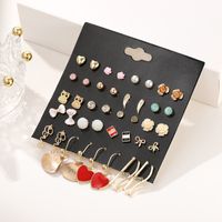 Korean Fashion Retro 1 Card 20 Pairs Of Pearl Dripping Alloy Peach Heart Geometric Earring Set Spot Wholesale Nihaojewelry main image 1