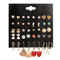 Korean Fashion Retro 1 Card 20 Pairs Of Pearl Dripping Alloy Peach Heart Geometric Earring Set Spot Wholesale Nihaojewelry main image 6