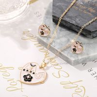 Fashion Jewelry Hot Mother's Day Fashion Wild Heart-shaped Pendant Necklace Earrings Drop Oil Combination Jewelry Set  Wholesale Nihaojewelry main image 3