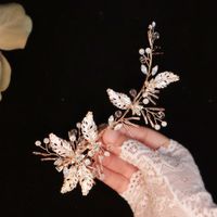 The New Side Clip Golden Leaves Handmade Hairpin Bride Toast Show Wo Clothing Chinese Wedding Head Ornaments  Wholesale Nihaojewelry main image 3