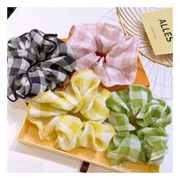 Korean Hair Scrunchies Retro Small Fragrance Style British Large Square Fold Wide-sided Fairy Hair Circle Ball Head Tie Rubber Band  Wholesale Nihaojewelry main image 2