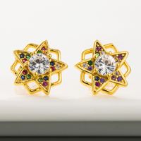 New Original Design Geometric Five-pointed Star Earrings Brass Micro-set Color Zircon Earrings  Wholesale Nihaojewelry main image 2
