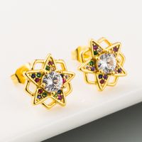 New Original Design Geometric Five-pointed Star Earrings Brass Micro-set Color Zircon Earrings  Wholesale Nihaojewelry main image 3