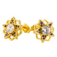 New Original Design Geometric Five-pointed Star Earrings Brass Micro-set Color Zircon Earrings  Wholesale Nihaojewelry main image 6