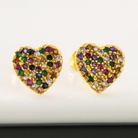 Rainbow Earrings Copper-plated Real Gold-plated Micro-set Zircon Earrings Colored Gemstones Heart-shaped Earrings  Wholesale Nihaojewelry main image 3