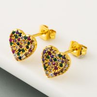 Rainbow Earrings Copper-plated Real Gold-plated Micro-set Zircon Earrings Colored Gemstones Heart-shaped Earrings  Wholesale Nihaojewelry main image 4