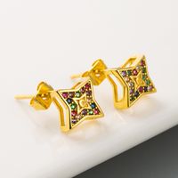 Fashion Small And Exquisite Four-pointed Star Hollow Earrings Copper Micro-set Color Zircon Earrings Ladies Niche Earrings  Wholesale Nihaojewelry main image 1