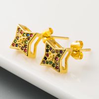Fashion Small And Exquisite Four-pointed Star Hollow Earrings Copper Micro-set Color Zircon Earrings Ladies Niche Earrings  Wholesale Nihaojewelry main image 3