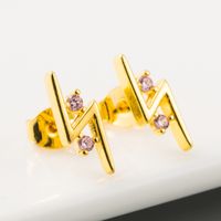 Personality Exaggerated Lightning Geometric Temperament Earrings Copper Plated True Gold Micro-set Color Zircon Earrings  Wholesale Nihaojewelry main image 3