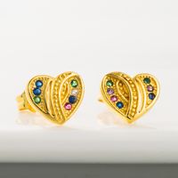 Korea High-quality Heart-shaped Earrings Copper Micro-set Color Zircon Earrings Cute Girl Heart Temperament Earrings  Wholesale Nihaojewelry main image 3