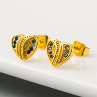 Korea High-quality Heart-shaped Earrings Copper Micro-set Color Zircon Earrings Cute Girl Heart Temperament Earrings  Wholesale Nihaojewelry main image 4