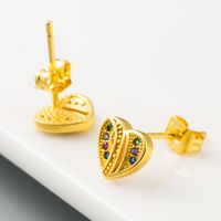 Korea High-quality Heart-shaped Earrings Copper Micro-set Color Zircon Earrings Cute Girl Heart Temperament Earrings  Wholesale Nihaojewelry main image 5