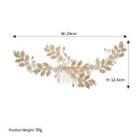 New Bridal Jewelry Pearl Crystal Hair Band Metal Leaves Hand Comb Soft Ceramic Flower Hair Comb Wholesale Nihaojewelry sku image 1