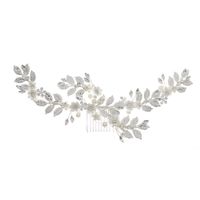 New Bridal Jewelry Pearl Crystal Hair Band Metal Leaves Hand Comb Soft Ceramic Flower Hair Comb Wholesale Nihaojewelry sku image 2