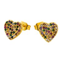 Rainbow Earrings Copper-plated Real Gold-plated Micro-set Zircon Earrings Colored Gemstones Heart-shaped Earrings  Wholesale Nihaojewelry sku image 1
