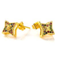 Fashion Small And Exquisite Four-pointed Star Hollow Earrings Copper Micro-set Color Zircon Earrings Ladies Niche Earrings  Wholesale Nihaojewelry sku image 1