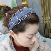 Korea Dongdaemun Großhandel Haarschmuck Schwarzes Stirnband Damenmode Goldener Ring Kreuz Näht Stoff Breit Angezapftes Stirnband main image 3