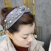 Korean Headband Fashion New High-end Pu Leather Nail Pearl Hair Hoop Simple Wide-edge Hair Headband Wholesale Nihaojewelry main image 4