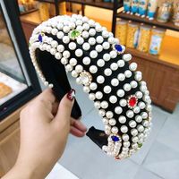 Best Selling High-end Luxury Diamond Inlaid Sponge Headband Nail Full Diamond Pearl Hairpin Retro Fashion Adult Headband Wholesale Nihaojewelry sku image 1