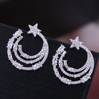 Exquisite Korean Fashion Earrings Copper Micro Inlay Zircon Meniscus Meteor Exaggerated Earrings Wholesale Nihaojewelry sku image 1