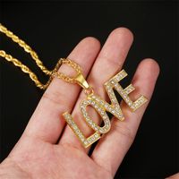 Fashion  Trend Culture Hip Hop  Diamond   Love Letter Hip Hop Necklace  Nihaojewelry Wholesale main image 3