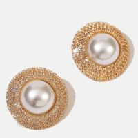 Fashion New Simple Style  Geometric Round Pearl Rhinestone  Earrings Nihaojewelry Wholesale main image 4