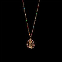 New Fashion Simple Style  Religion Virgin Mary Pendant Holy Necklace Copper Inlaid Colorful Zircon Necklace Nihaojewelry Wholesale main image 4