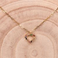 New Fashion Simple Style  Thick Chain Necklace Color Zircon Hollow Heart Love Pendant Hip-hop Stainless Steel  Necklace Nihaojewelry Wholesale main image 4