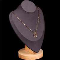New Fashion Simple Style  Thick Chain Necklace Color Zircon Hollow Heart Love Pendant Hip-hop Stainless Steel  Necklace Nihaojewelry Wholesale main image 5