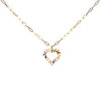 New Fashion Simple Style  Thick Chain Necklace Color Zircon Hollow Heart Love Pendant Hip-hop Stainless Steel  Necklace Nihaojewelry Wholesale sku image 1