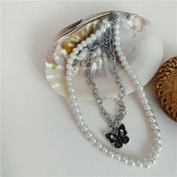 Exaggerated Butterfly Retro Pearl Double-layer Necklace Niche Clavicle Chain Dark Wholesale Nihaojewelry main image 5