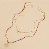 Handmade Two Rice Beads Coins Multi-layer Necklace Trend Long Woven Pendant Jewelry Wholesale Nihaojewelry main image 2