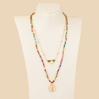 Handmade Two Rice Beads Coins Multi-layer Necklace Trend Long Woven Pendant Jewelry Wholesale Nihaojewelry main image 4