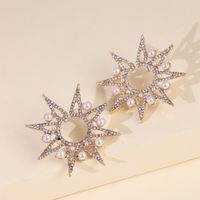 New Rhinestone Stars Snowflake Pearl Earrings Exaggerated Large Earrings Wholesale Nihaojewelry main image 3