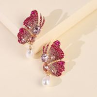 New Big Rhinestone Butterfly Wings Pearl Earrings Exaggerated Big Ladies Earrings Wholesale Nihaojewelry main image 1