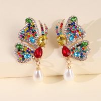 Nouvelles Grandes Ailes De Papillon En Strass Boucles D'oreilles En Perle Exagérées Grandes Boucles D'oreilles En Dames Nihaojewelry main image 4