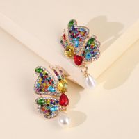 New Big Rhinestone Butterfly Wings Pearl Earrings Exaggerated Big Ladies Earrings Wholesale Nihaojewelry main image 6