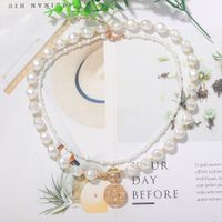 Shaped Pearl Double-layer Long Necklace Simple And Cute Round Pendant Niche Design Simple Fashion Necklace Wholesale Nihaojewelry main image 3