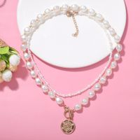 Shaped Pearl Double-layer Long Necklace Simple And Cute Round Pendant Niche Design Simple Fashion Necklace Wholesale Nihaojewelry main image 5