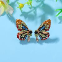 Fashion Color Diamond Butterfly Earrings Super Symmetrical Insect Color Earrings Full Diamond Wings Ear Hooks Wholesale Nihaojewelry main image 5