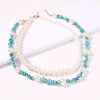 Hot-sale Colorful Natural Stone Double-layer Necklace Bohemian Holiday Style Fashion Pearl Necklace Wholesale Nihaojewelry main image 4