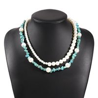 Hot-sale Colorful Natural Stone Double-layer Necklace Bohemian Holiday Style Fashion Pearl Necklace Wholesale Nihaojewelry main image 6