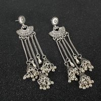 Alloy Tassel Long Earrings Heart-shaped Fan Bell Earrings Ethnic Style Earrings main image 4