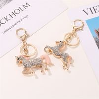 New Creative Cute Animal Key Bag Pendant Couple Full Diamond Color Pony Key Chain Wholesale Nihaojewelry main image 4