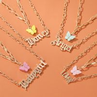 New Fashion Angel Baby Girl English Alphabet Necklace Double Acrylic Butterfly Necklace Wholesale Nihaojewelry main image 3