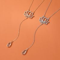 New Lotus Necklace Water Drop Tassel Flower Pendant Y-shaped Lotus Long Clavicle Chain Wholesale Nihaojewelry main image 3