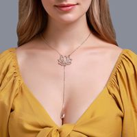 New Lotus Necklace Water Drop Tassel Flower Pendant Y-shaped Lotus Long Clavicle Chain Wholesale Nihaojewelry main image 6