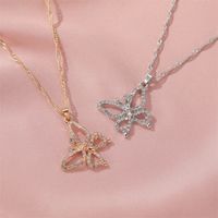 New Necklace Retro Micro-set Zircon Butterfly Clavicle Chain Hollow Full Diamond Butterfly Pendant Necklace Wholesale Nihaojewelry main image 3